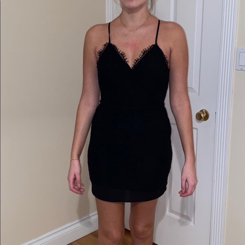 Black lace mini dress